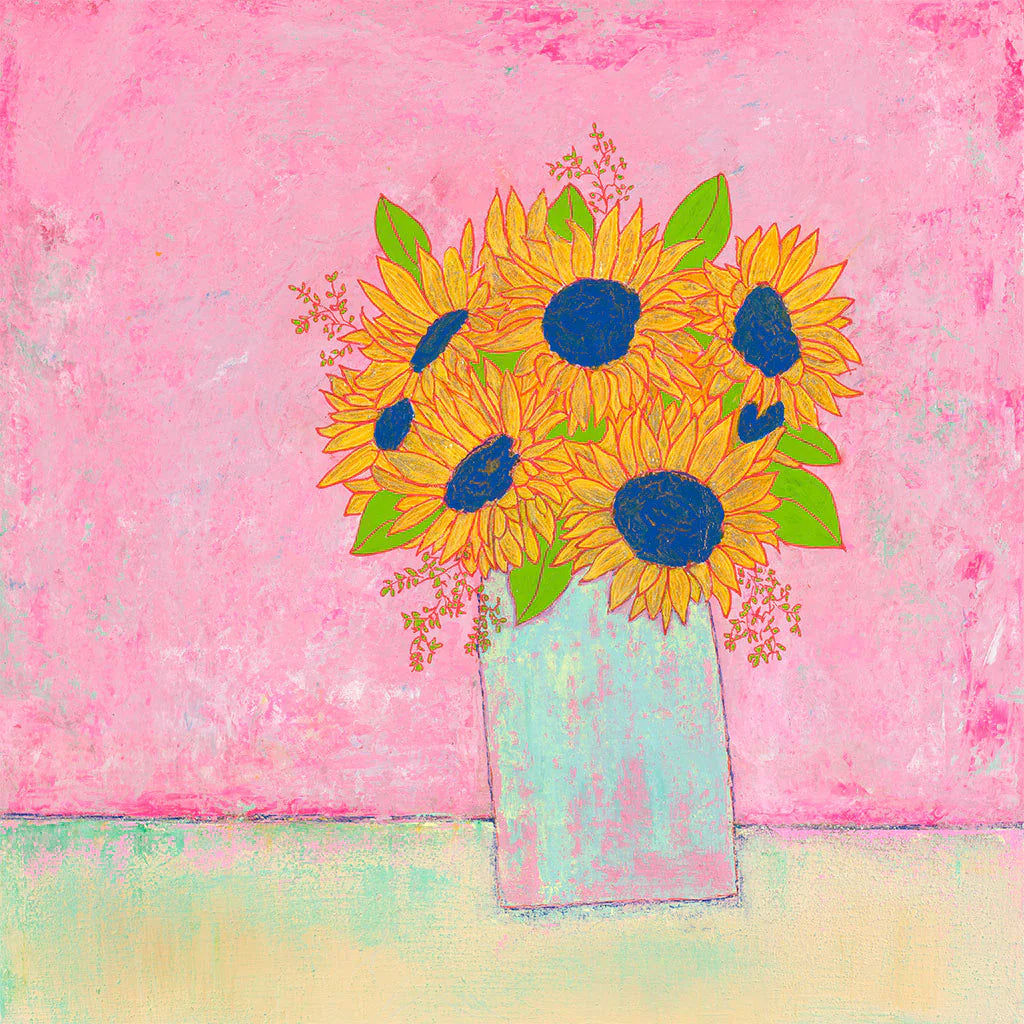 Sunflowers on Pink Greetings Card by Amy Christie is available to buy online from the Sanders and Christie Art Gallery in Norfolk.