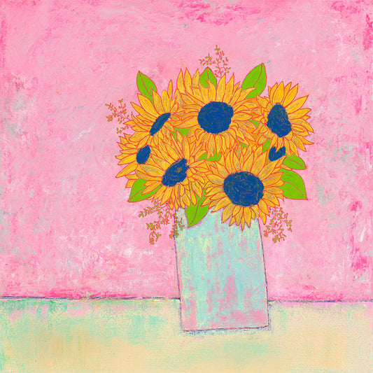 Sunflowers on Pink Greetings Card by Amy Christie is available to buy online from the Sanders and Christie Art Gallery in Norfolk.