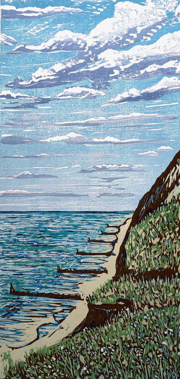View from Beeston Bump Linocut