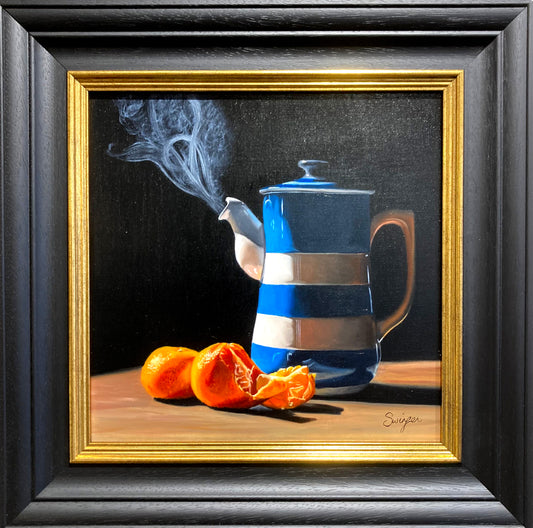 Cornishware Coffee Pot and Satsumas