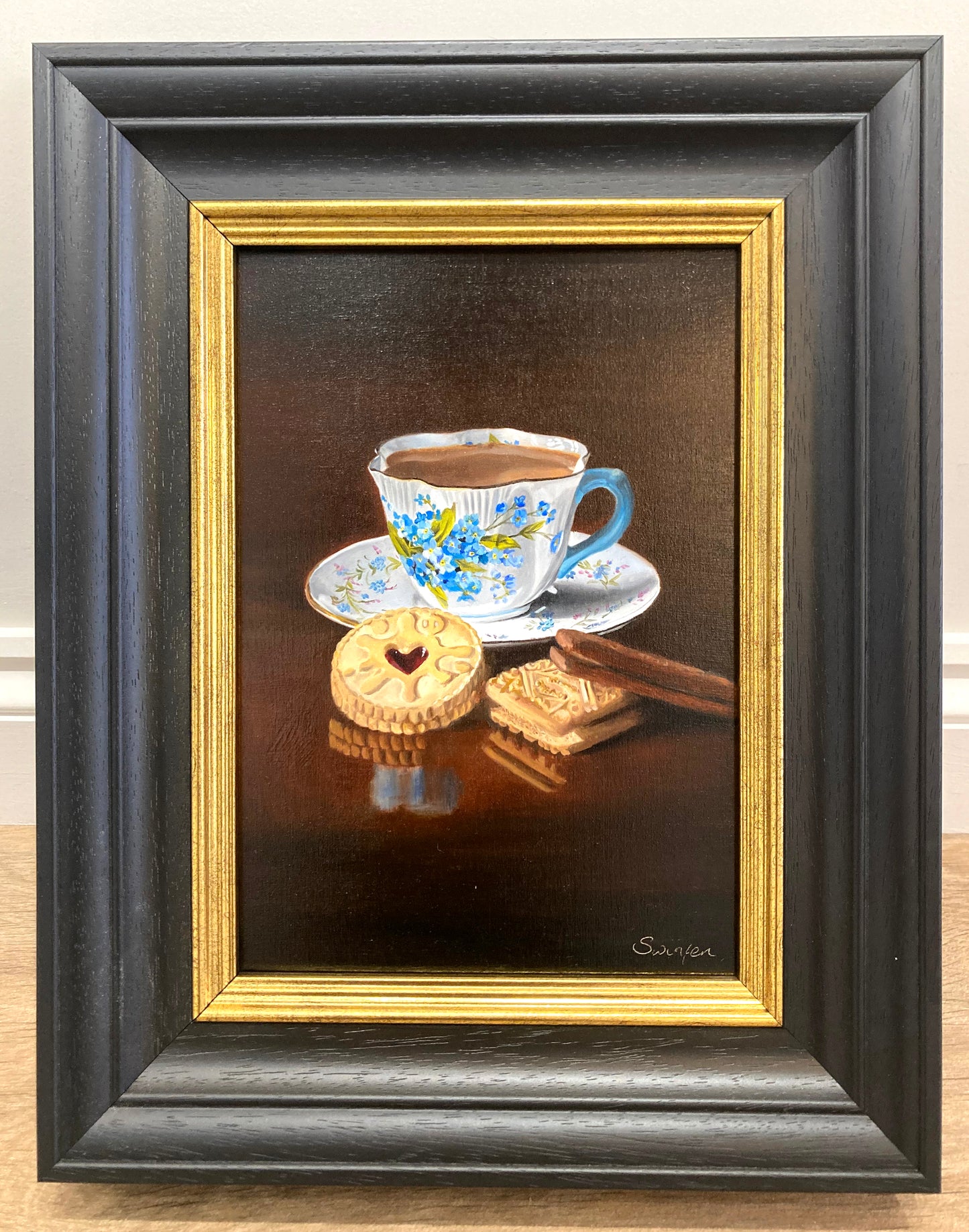 Forget me Not painting by Cate Swinfen at the Sanders and Christie sheringham Art gallery.