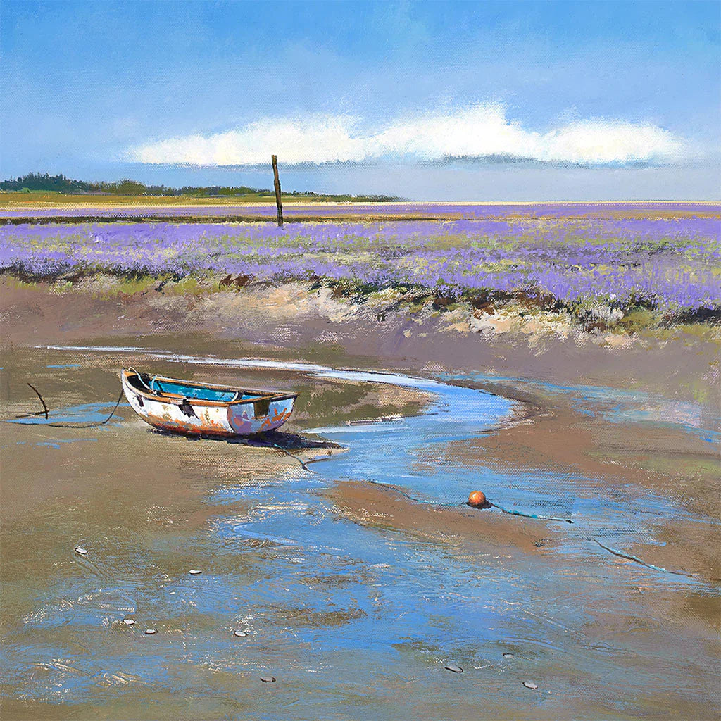 This Boat at Brancaster Greetings Card by Michael Sanders is available to purchase online from the Sanders and Christie Gallery.