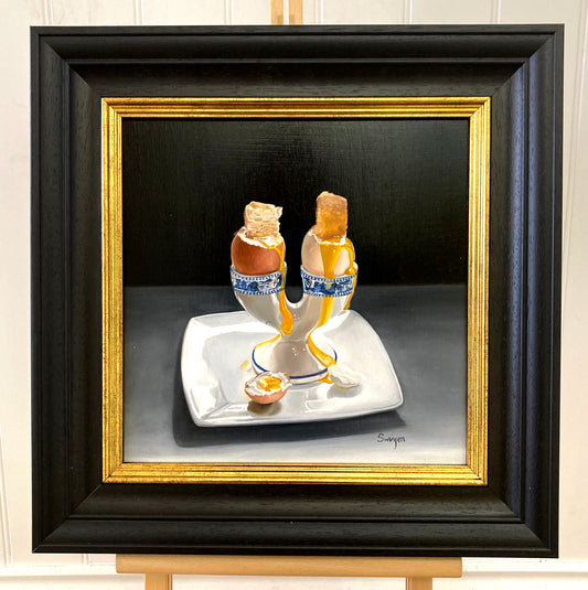 One Egg is Never Enough Painting by Cate Swinfen at the Sanders and Christie sheringham Art gallery.