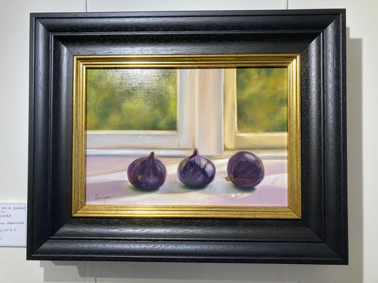 Three Figs on a Sunny Windowsill Painting at Sanders and Christie Gallery in Sheringham.