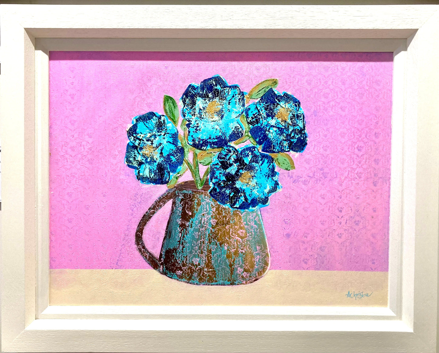 Blue Posy in Vintage Jug Original Painting by Amy Christie