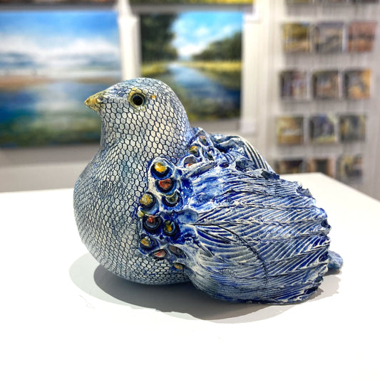 Bluebird Raku Ceramic Statue by Mary Wyatt