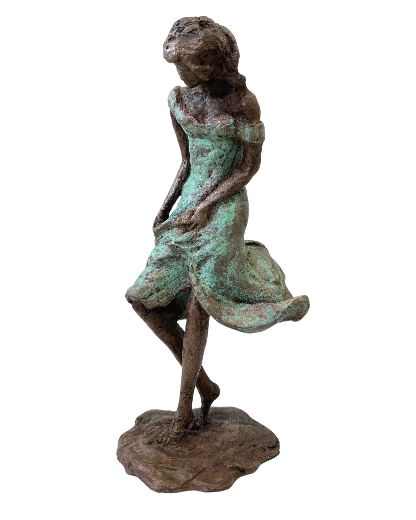 Dipping Her Toeswith Verdigris Dress Cold Cast Bronze Sculpture by Susan Ashby