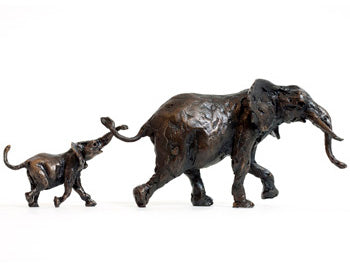 Elephant and Calf limited edition cold cast bronze sculpture by Jonathan Sanders