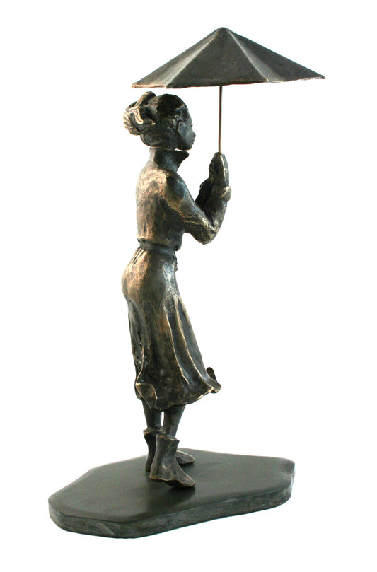 Girl in Galoshes cold cast bronze sculpture by Mitchell House