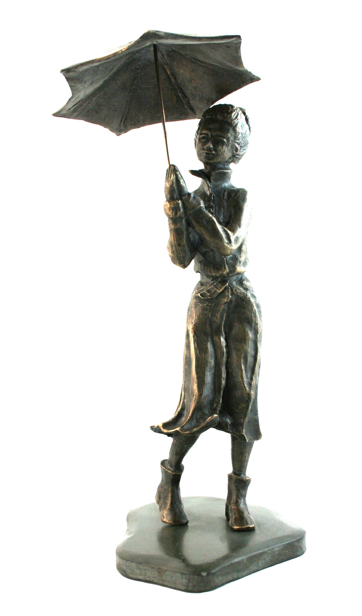 Girl in Galoshes solid bronze sculpture by Mitchell House