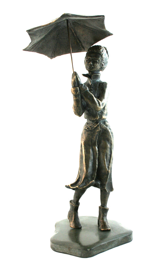 Girl in Galoshes solid bronze sculpture by Mitchell House