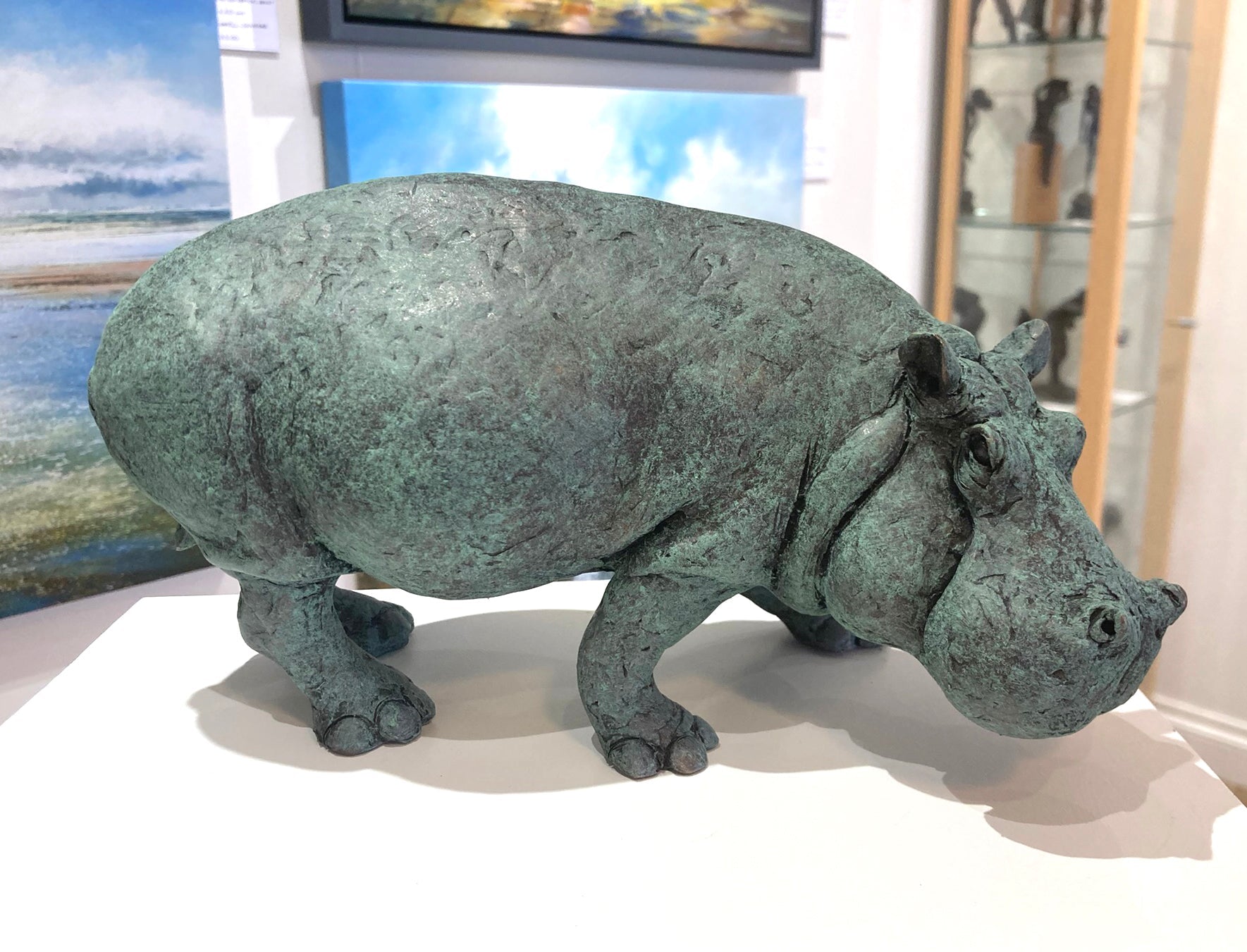 Hippo limited edition cold cast bronze sculpture - verdigris by Jonathan Sanders
