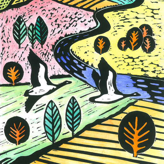 A Canada Geese Greeting Card by Joanna Padfield for sale at the Sanders and Christie Gallery in Sheringham.