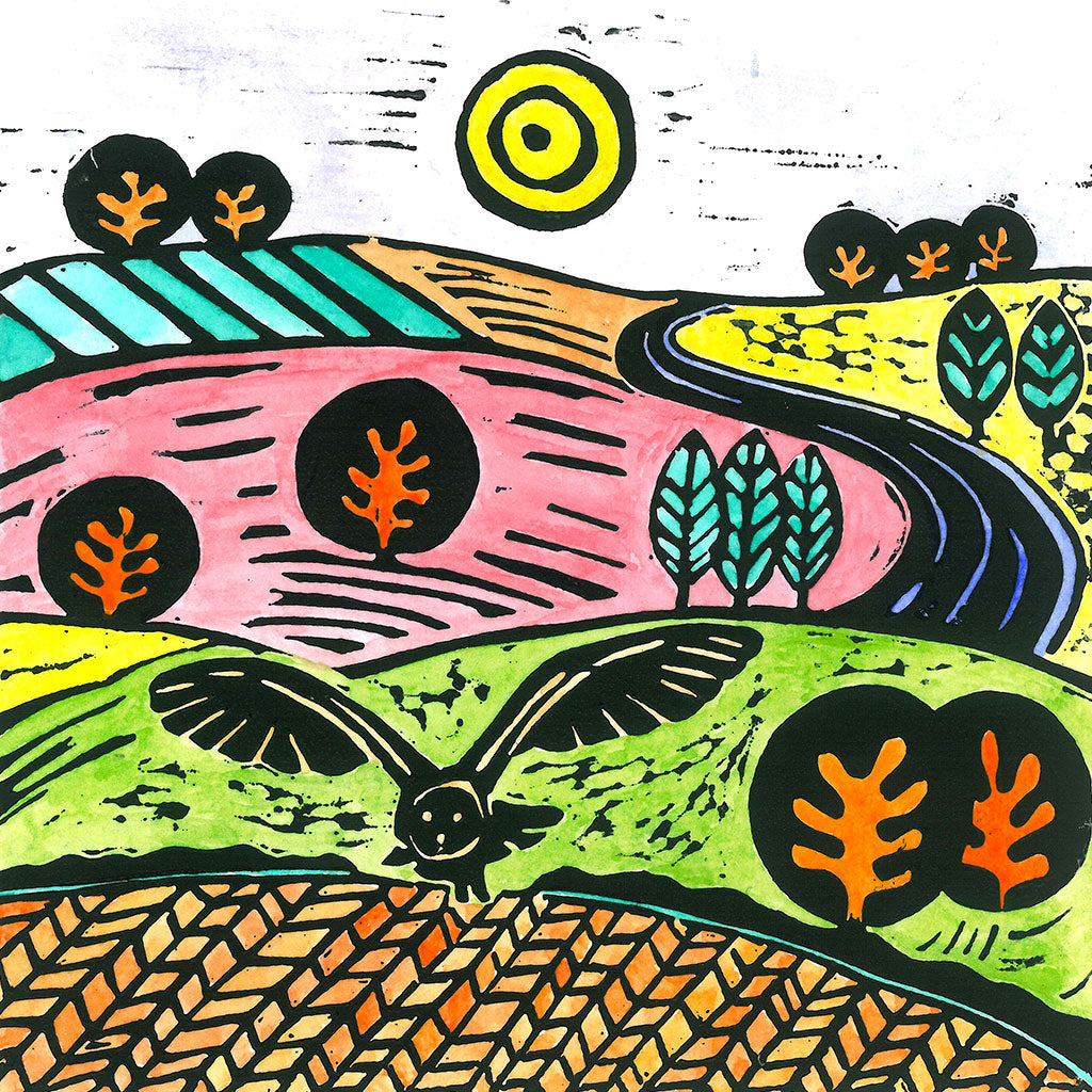 A Swooping Owl Greeting Card by Joanna Padfield for sale at the Sanders and Christie Gallery in Sheringham.