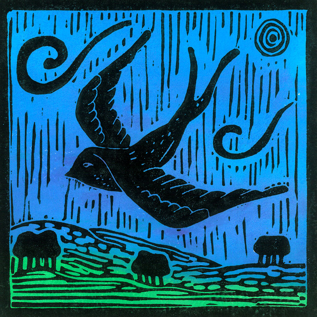 A Swallow in Flight Greeting Card by Joanna Padfield for sale at the Sanders and Christie Gallery in Sheringham.