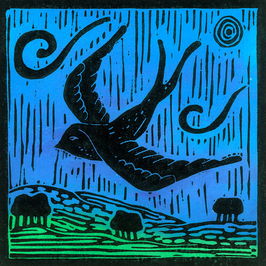 A Swallow in Flight Greeting Card by Joanna Padfield for sale at the Sanders and Christie Gallery in Sheringham.