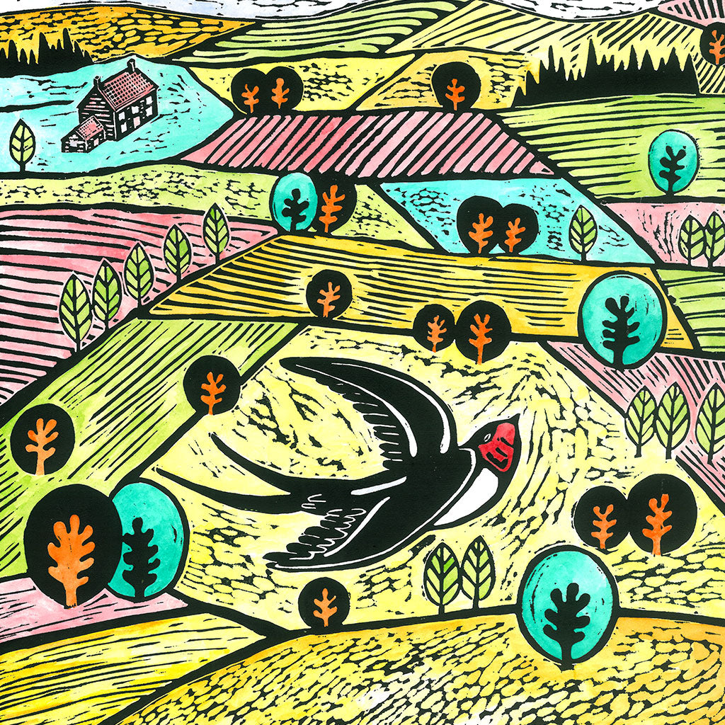 Above the Fields Greeting Card by Joanna Padfield for sale at the Sanders and Christie Gallery in Sheringham.