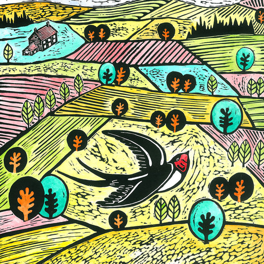 Above the Fields Greeting Card by Joanna Padfield for sale at the Sanders and Christie Gallery in Sheringham.