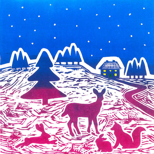 A Winter Gathering Greeting Card by Joanna Padfield for sale at the Sanders and Christie Gallery in Sheringham.