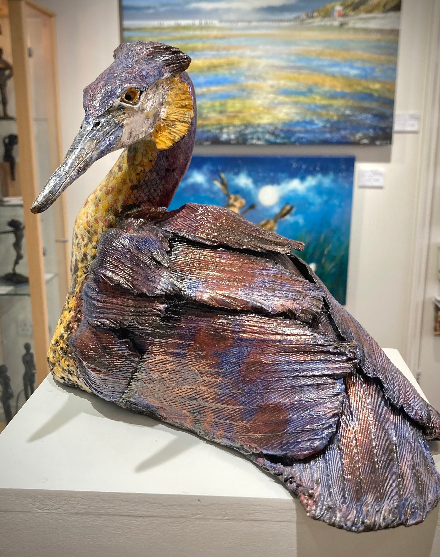 Large Grebe Raku Ceramic Statue by Mary Wyatt