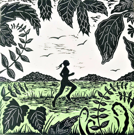 Morning Run Lino Print by Joanna Padfield