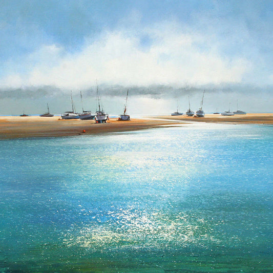 This Low Tide, Blakeney Greetings Card by Michael Sanders is available to purchase online from the Sanders and Christie Gallery.