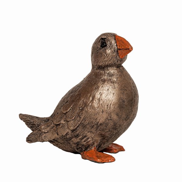 Puffin with Orange Beak and Feet Bronze Sculpture by Unknown