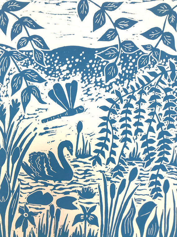 Swan Lino Print by Joanna Padfield