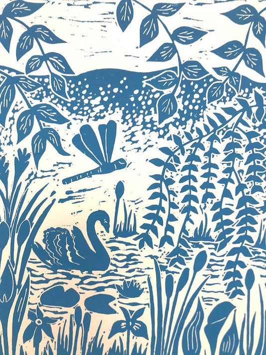 Swan Lino Print by Joanna Padfield