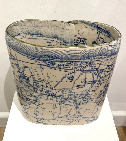 Blue Vintage Sheringham Map Vase