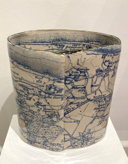 Blue Vintage Sheringham Map Vase