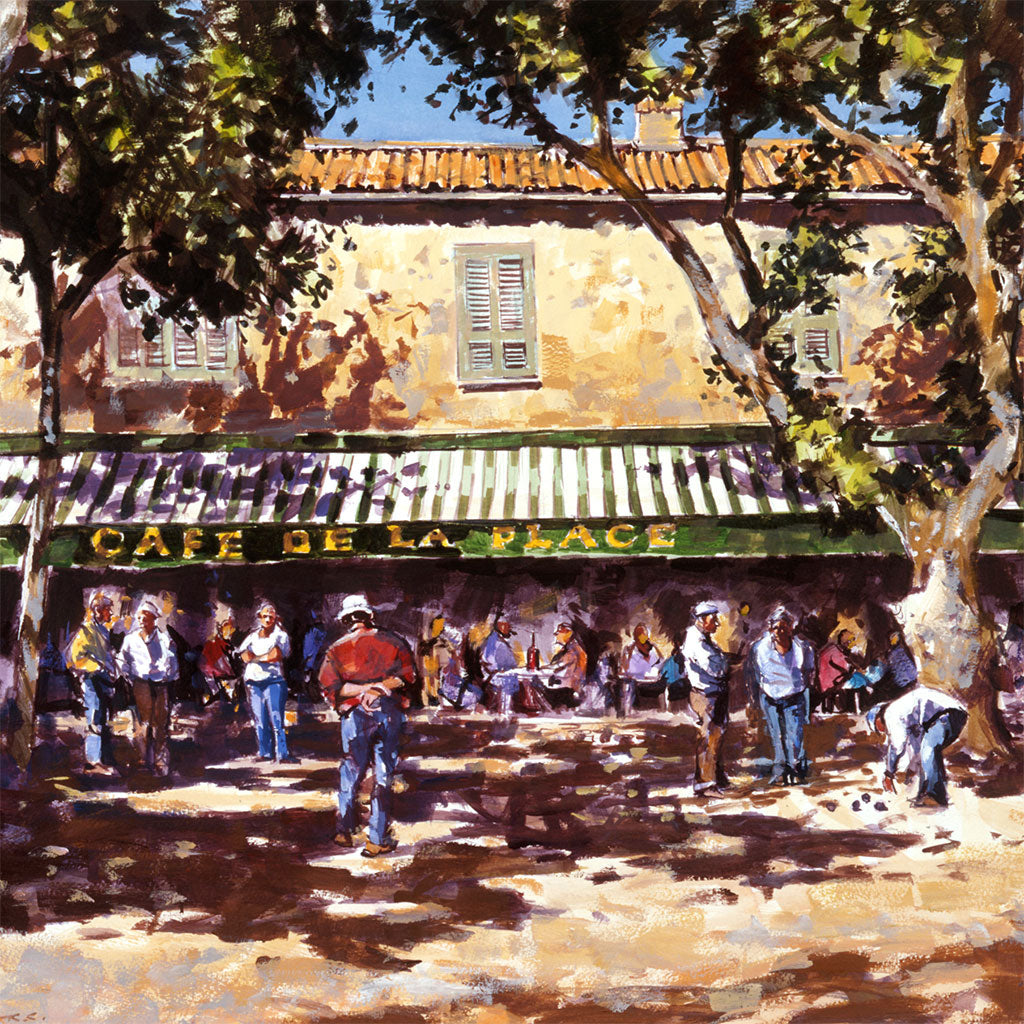 Cafe de la Place greeting card by Michael Sanders.