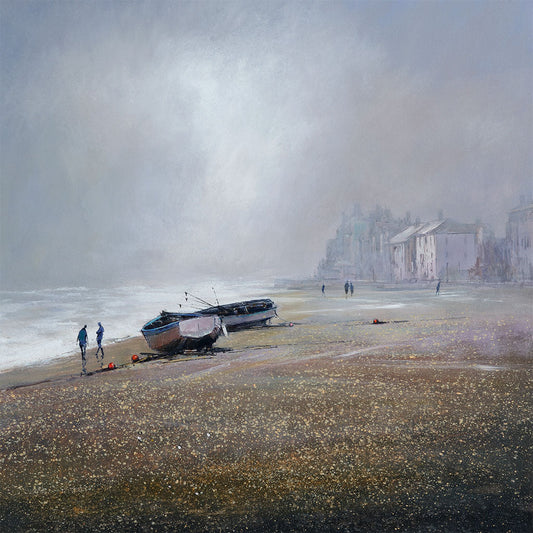 This Misty Morning, Aldeburgh Greetings Card by Michael Sanders is available to purchase online from the Sanders and Christie Gallery. 