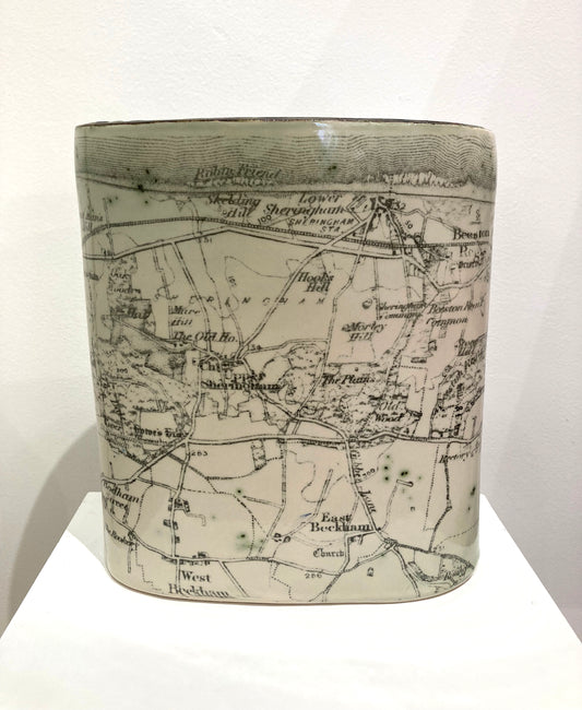 Green Vintage Sheringham Map Vase