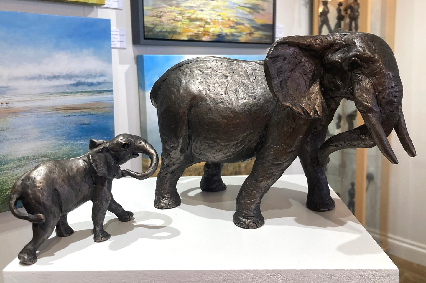 Elephant and calf cold cast bronze sculpture