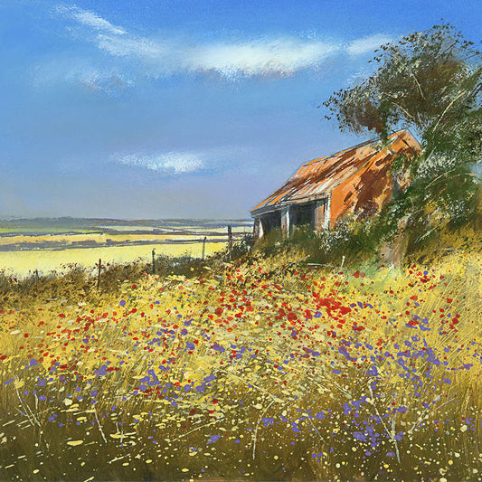 This Barn in Summer Greetings Card by Michael Sanders is available to purchase online from the Sanders and Christie Gallery.