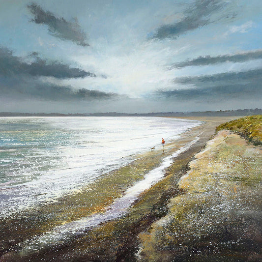 This Walking the Dog, Walberswick Greetings Card by Michael Sanders is available to purchase online from the Sanders and Christie Gallery. 