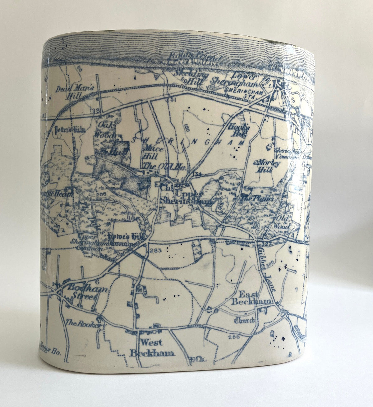 Blue Vintage Sheringham Map Vase